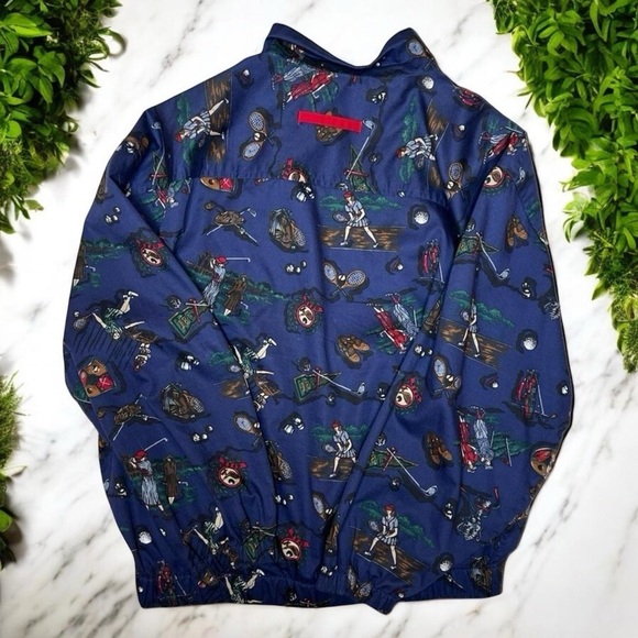 Vintage 80s Novelty Print Golf Tennis Crewneck Zip Up Boxy Bomber Jacket - Picture 11 of 14